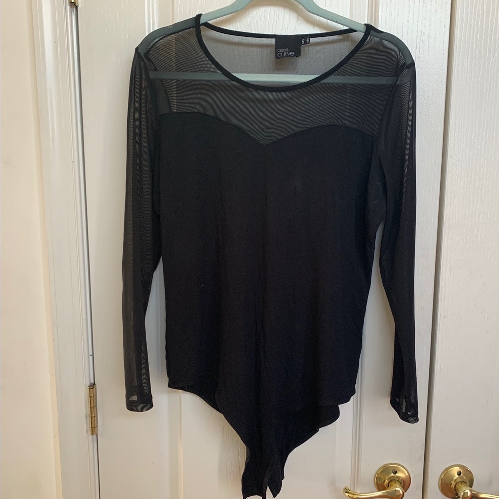 Black Bodysuit with Sheer Mesh Shoulder SOLD